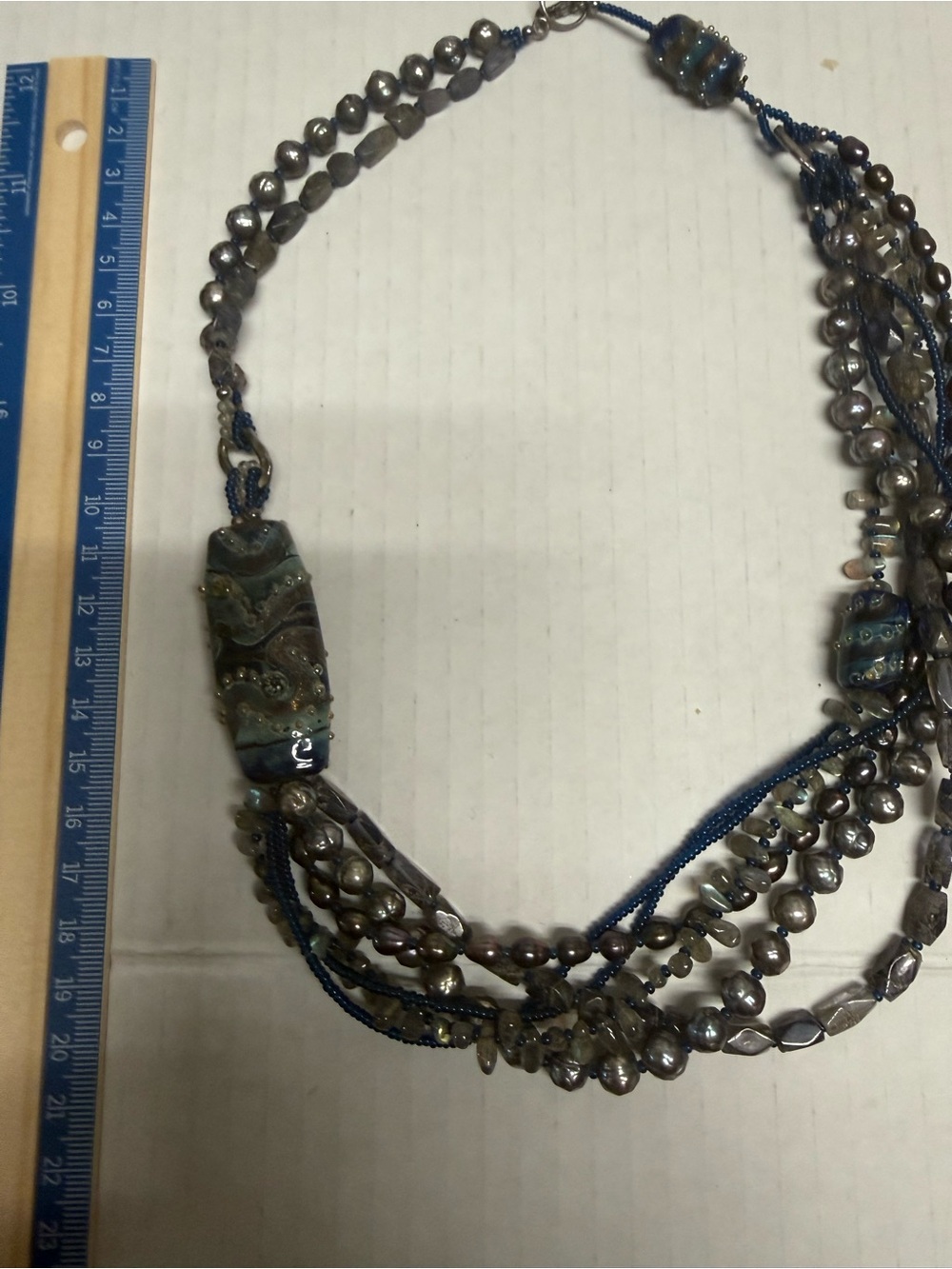 Multi-Strand Blue and Metallic Bead Necklace - Women Jewelry